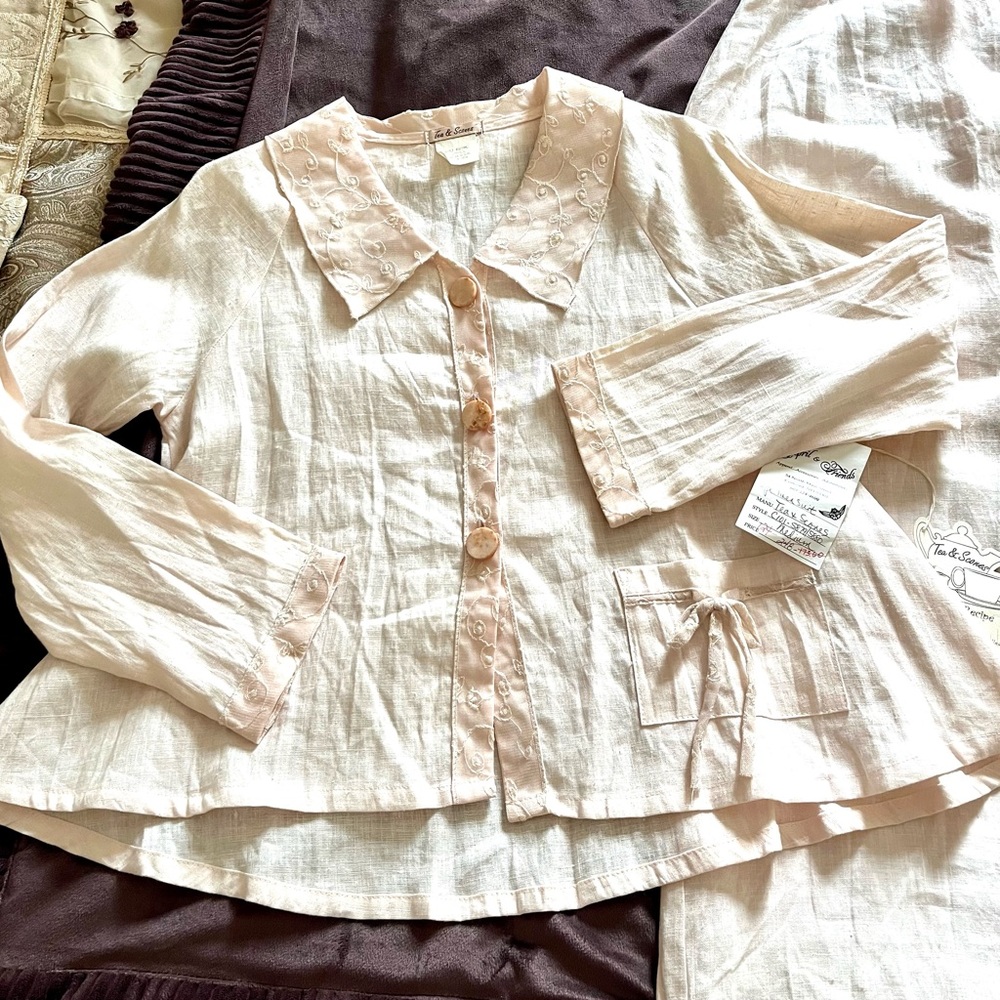 Vintage (2000) light pink Linen Suit Dress Neil & David Tea and Scones NWT - Picture 6 of 8